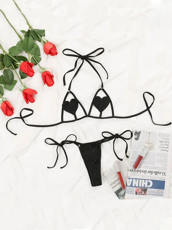 Heart Shaped Cut-out Tie Side Lingerie Set