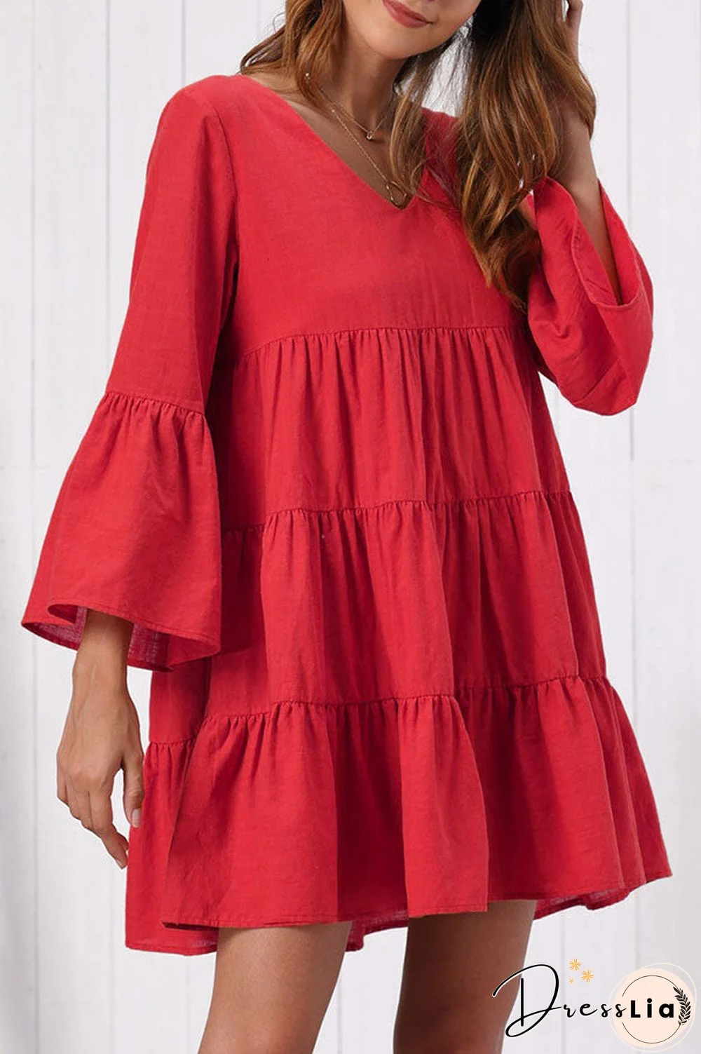 V-neck Ruffled Short Swing Dress