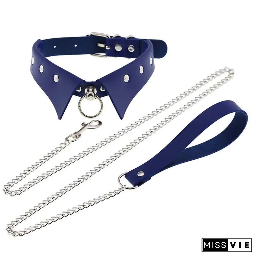 Punk Collar Design Leather Chocker With Hauling Chain