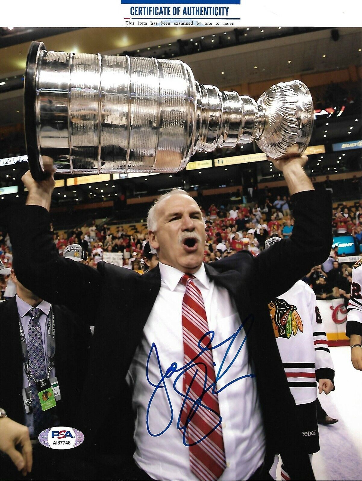 JOEL QUENNEVILLE signed STANLEY CUP BLACKHAWKS 8x10 Photo Poster painting w/ COA PSA AI87748