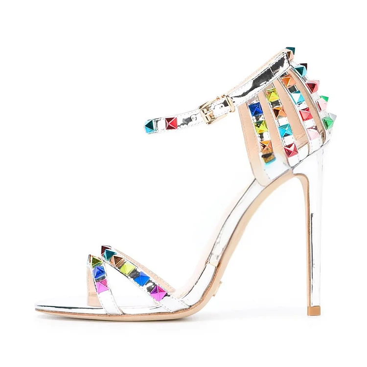 Escarpins multicolores à talons aiguilles avec pointe fine et strass Flusfy