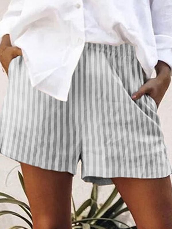 Striped Cotton Linen Casual Ladies Shorts