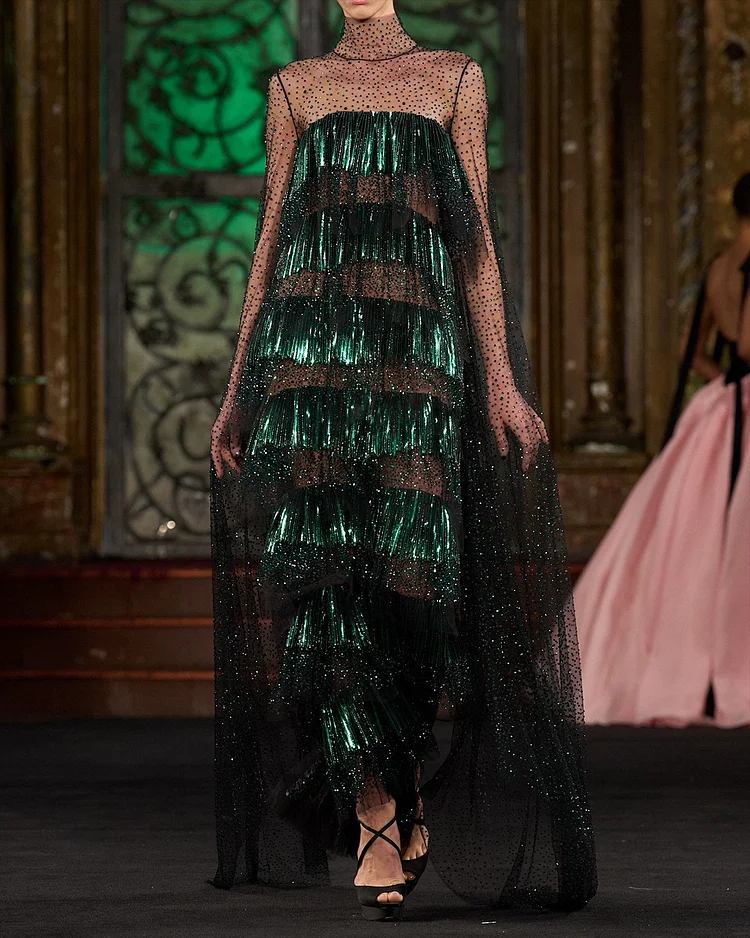 Women's Mesh Sequined Tassel Dress