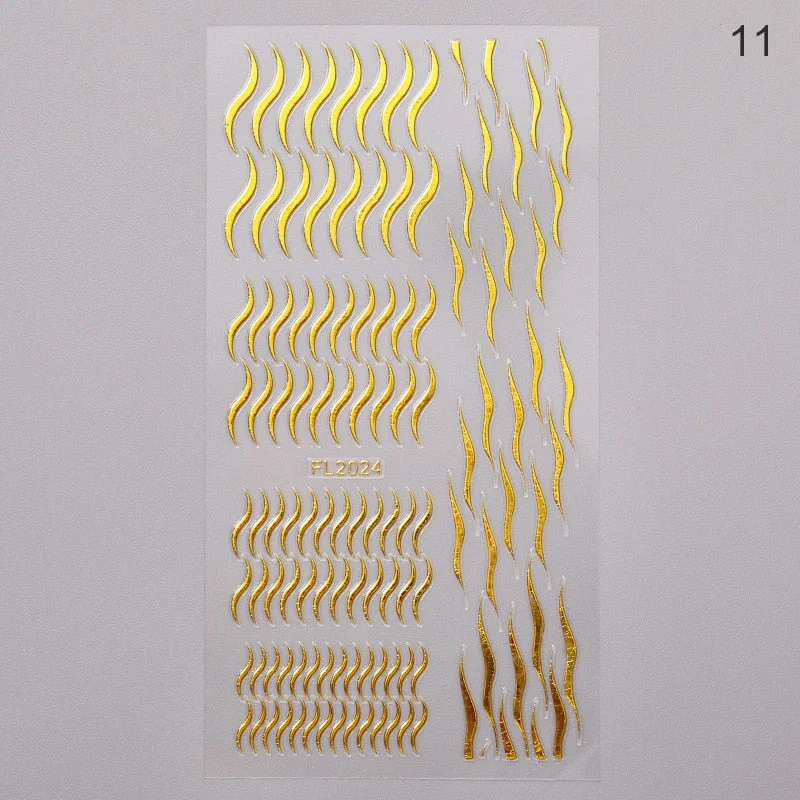 Gold 3D Nail Sticker Curve Stripe Lines Nails Stickers Gradient Adhesive Striping Tape Nail Foil Nail Art Stickers Decals Silver-Nail Inspo