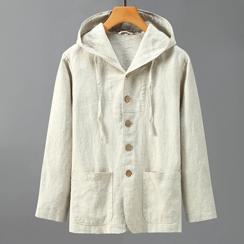 Mens Linen Hoodie Beach Shirt