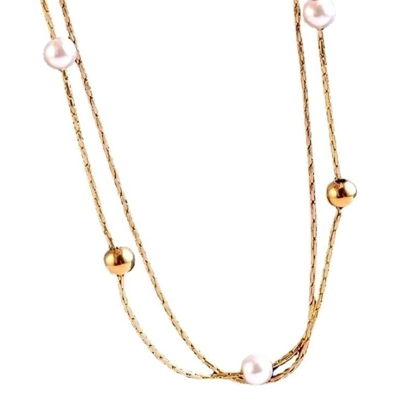 Stainless Steel 18K Gold Plated Minimalist Gold Plated Geometric Pearl Layered Necklaces