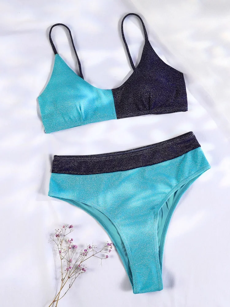 Miyouj High Cut Bikinis Sexy Woman Stretchy Swimsuit Women 2022 Swimwear Shiny Beachwear Thong Bathing Suit Push Up Bikini Sets