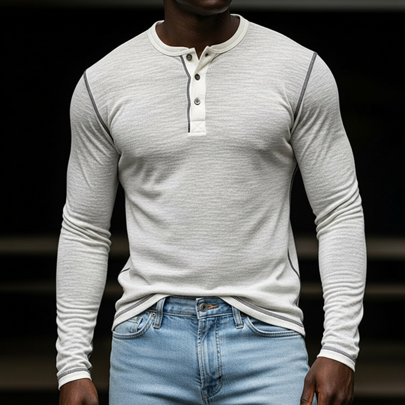 Men's White Lightweight Slightly Sheer Knitted Loose Casual Long-sleeved T-shirt-inspireuse