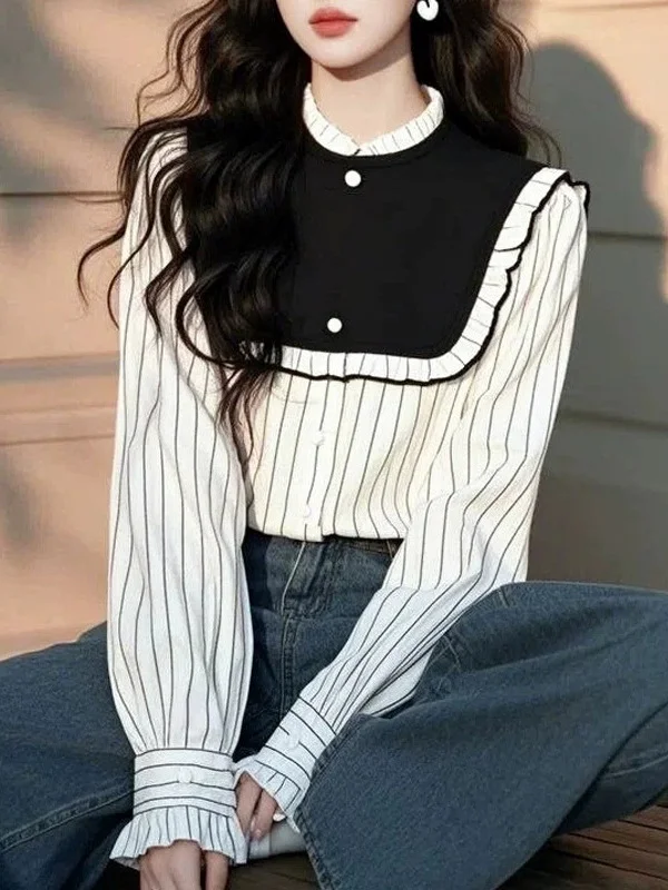 Athvotar Athvotar Spring Han Han Super Beautiful Beautiful Black And White Striped Shirt Female Design Sense Light Luxury To Reduce The Age Of The Gas Blouse