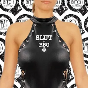 pornhint Pornhint Slut For BBC Logo Bodysuit, Leather look, bbc adult top clothing, fetish, bdsm, hotwife cuckold, sex, pvc, swingers, wife, 18+