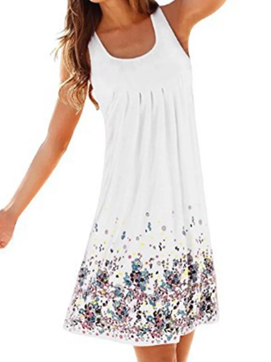 Fashion Printing Sleeveless Casual Floral Dress