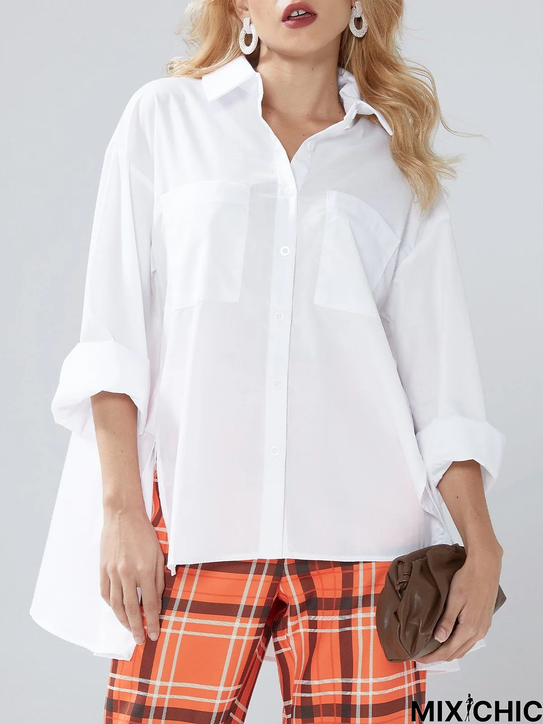 Daily Long sleeve Urban Plain Shirt Collar Blouse