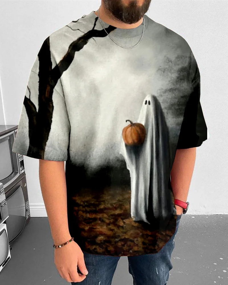 Suitmens Men's Halloween Ghost Pattern Short Sleeve T-Shirt 038