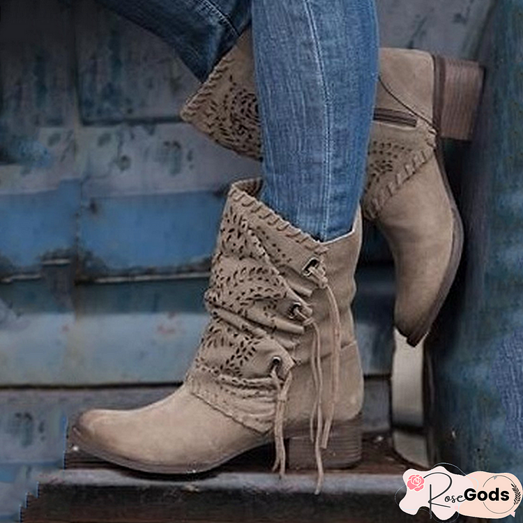 Women's Round Toe Block Heel Boots