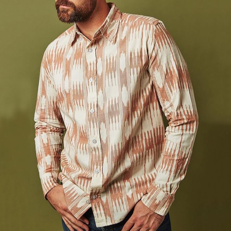 Casual Khaki Geometry Western Print Shirt
