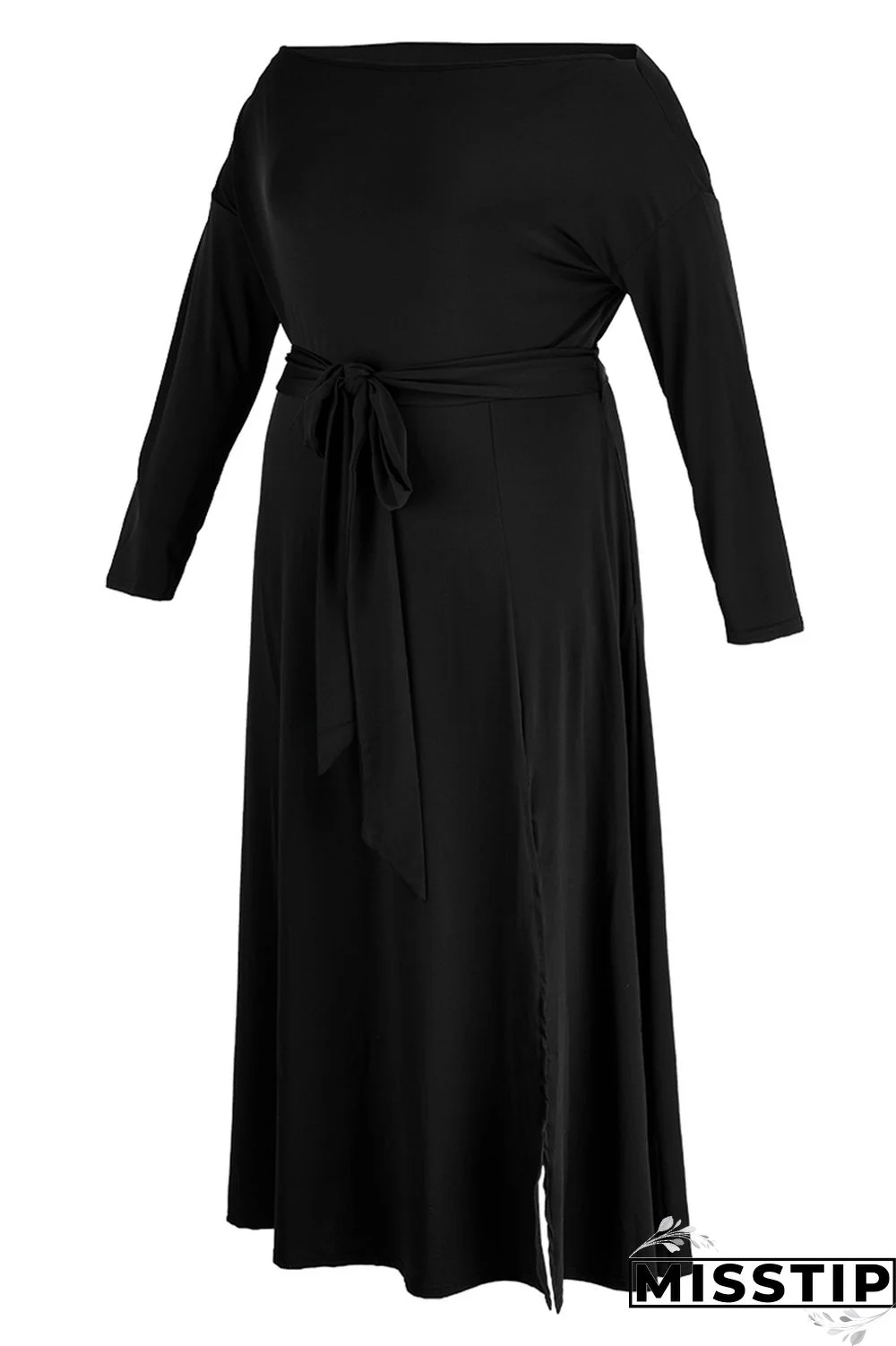 Black Fashion Casual Solid Patchwork Off the Shoulder Long Sleeve Dresses