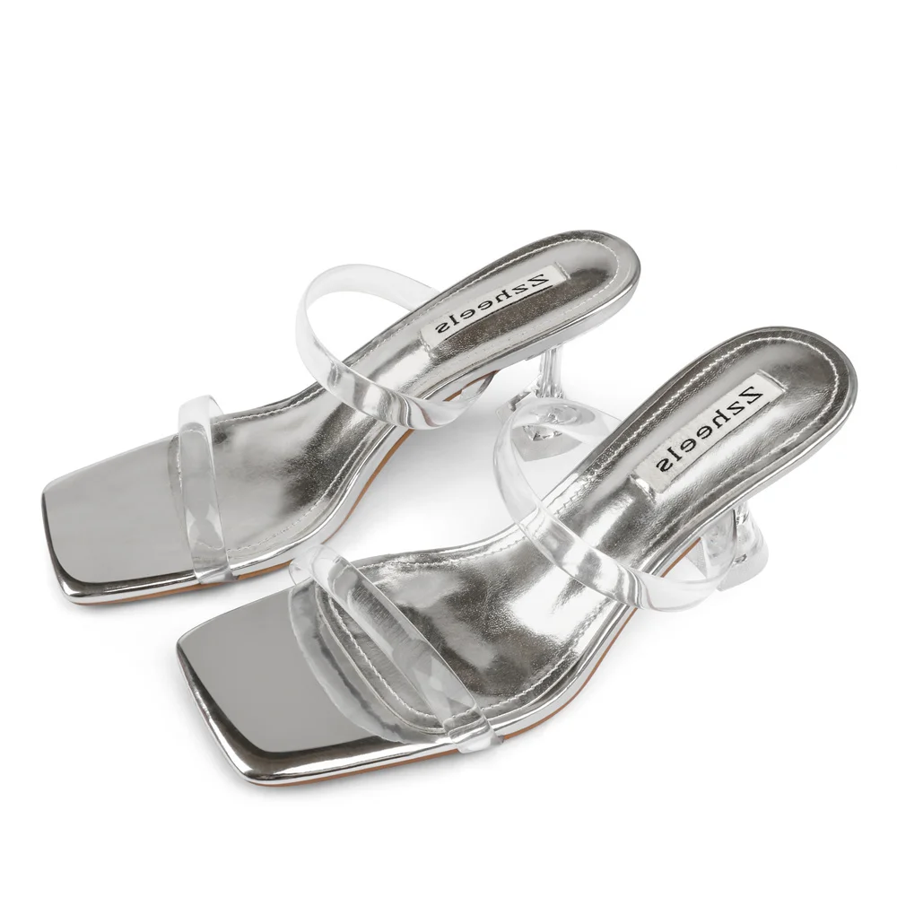 7cm/2.76''   Clear Chunky Heels for Women Low Heels Square Toe Shoes Sandals Women's Slippers
