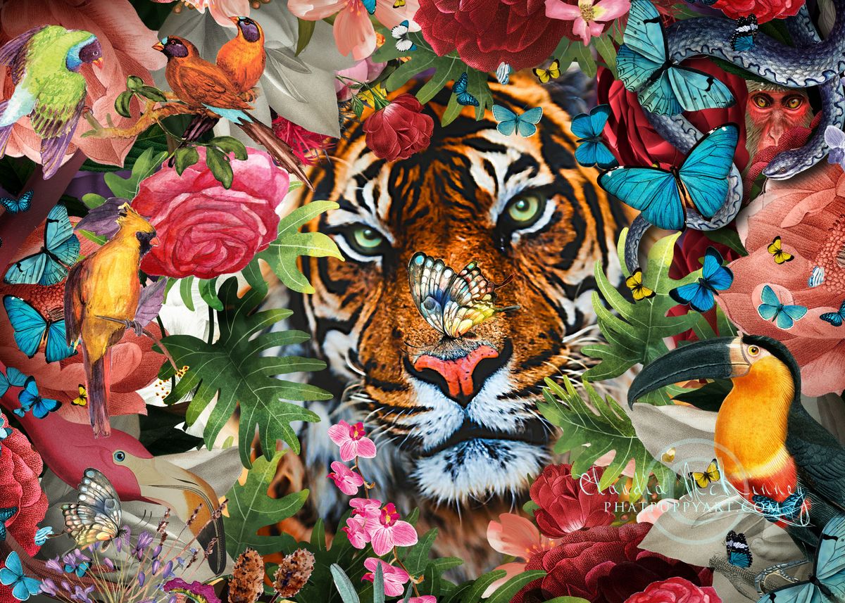 Tiger And Butterfly 40*50CM(Canvas)Full Round Drill Diamond Painting gbfke