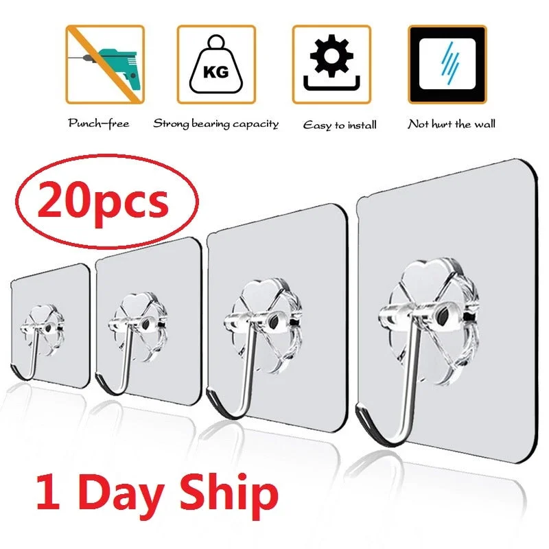 20Pcs 6x6cm Transparent Strong Self Adhesive Door Wall Hangers Hooks Suction Heavy Load Rack Cup Sucker for Kitchen Bathroom