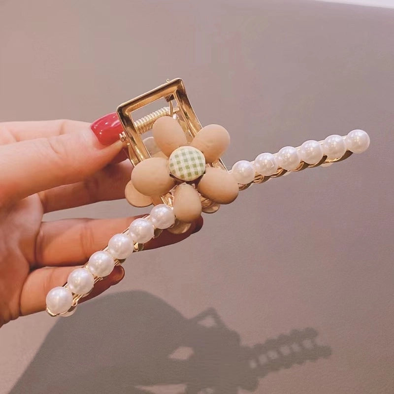 Metal Grab Clip Elegant Bow Hairpin Back Head Large Shark Clip French Pearl Clip Hair Accessories