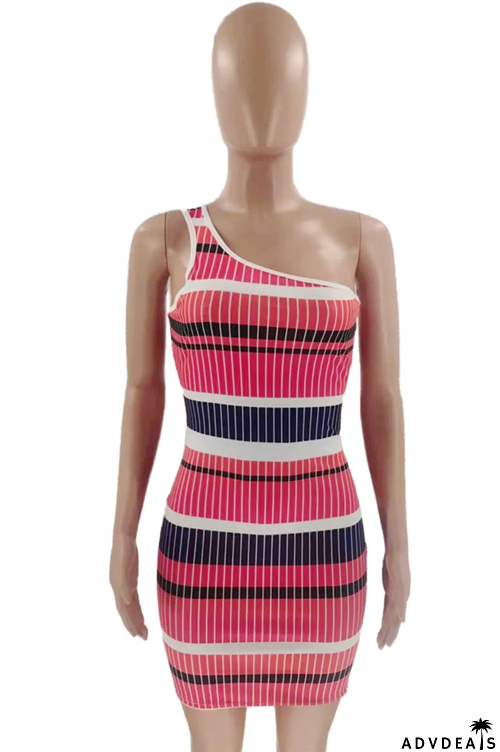 Multicolor Fashion Sexy Print Backless One Shoulder Sleeveless Dress