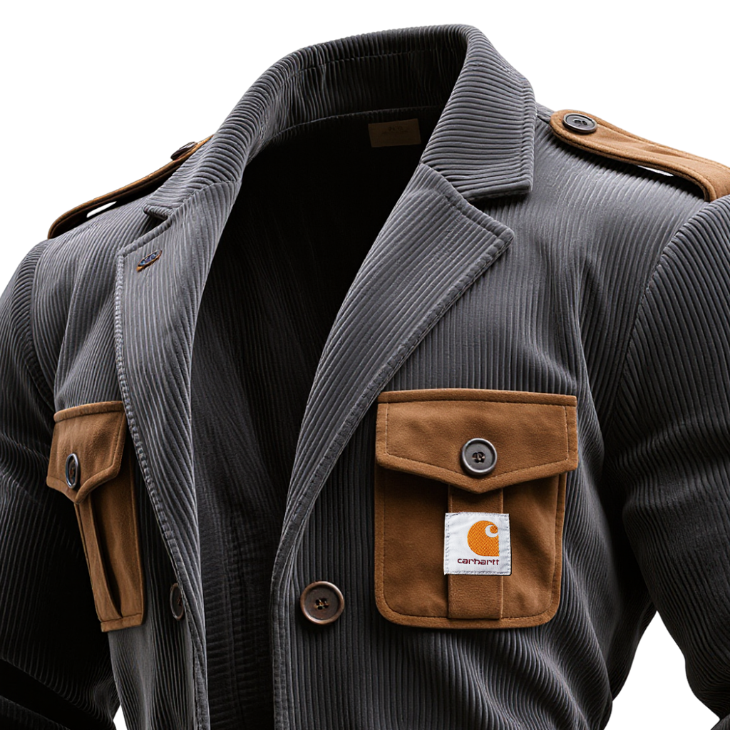 Men's Vintage Corduroy Work Jacket With Brown Accents