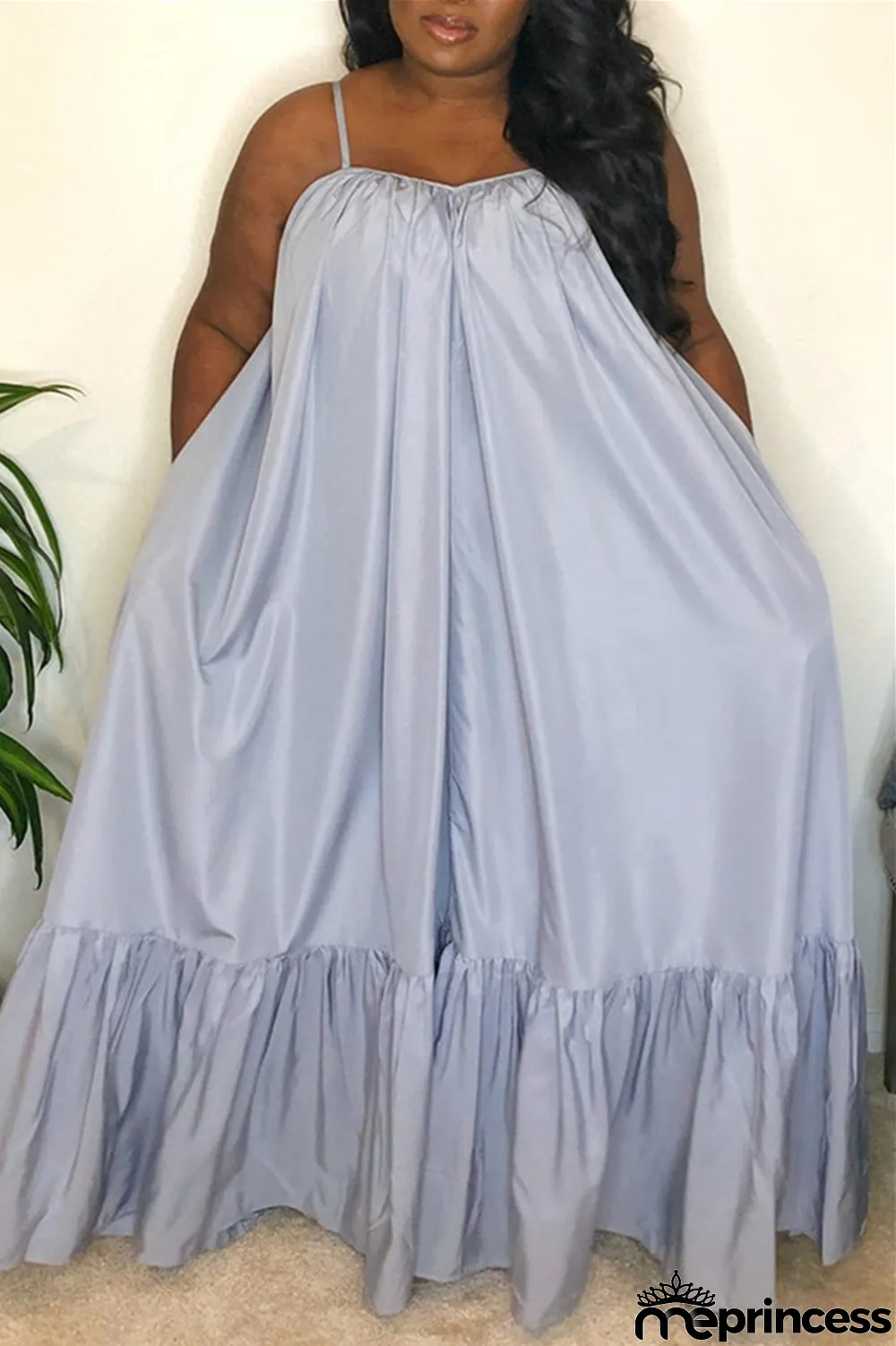 Light Purple Sexy Casual Solid Backless Spaghetti Strap Loose Sling Dress