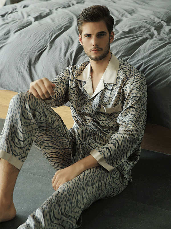 High Quality Sophisticate Printed Silk Pajamas Set For Men-Real Silk Life