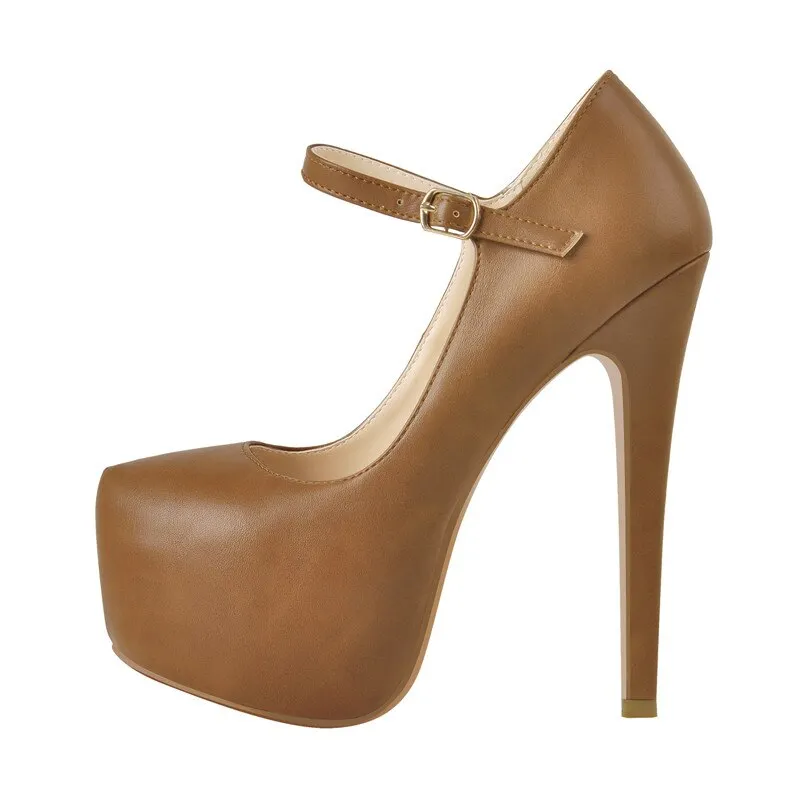 Onlymaker Women Mary Jane Platform Pumps Ankle Strap Stiletto 15~16cm High Heels Dress Buckle Shoes Large Size US5~US15
