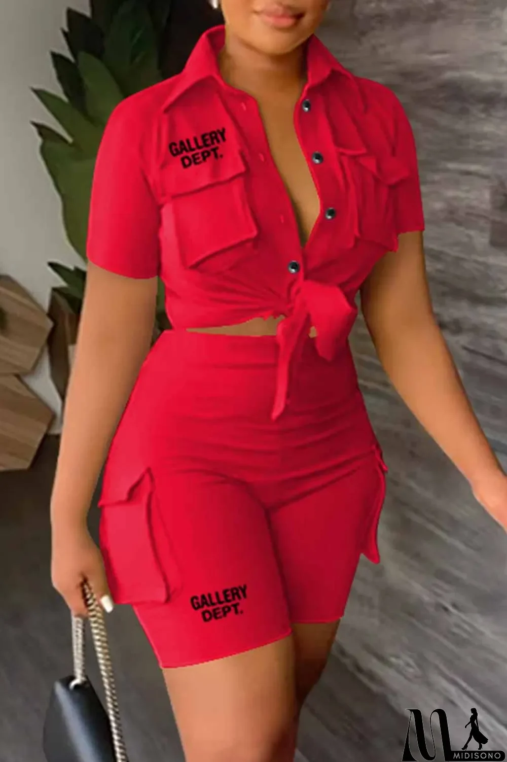 MidiSono - Sky Blue Casual Street Print Letter Turndown Collar Short Sleeve Two Pieces