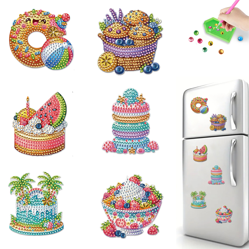 6Pcs Diamond Art Fridge Magnet DIY Diamond Painting Refrigerator Magnet(Dessert)