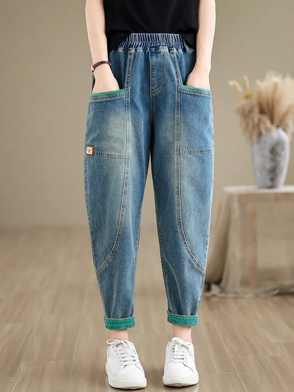 Women's loose Casual Vintage Colorblock Oversized Jeans Pants