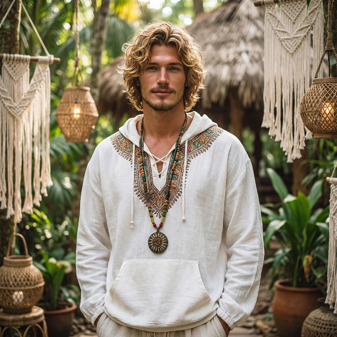 Men's Forest Series Bohemian Linen Top-inspireuse