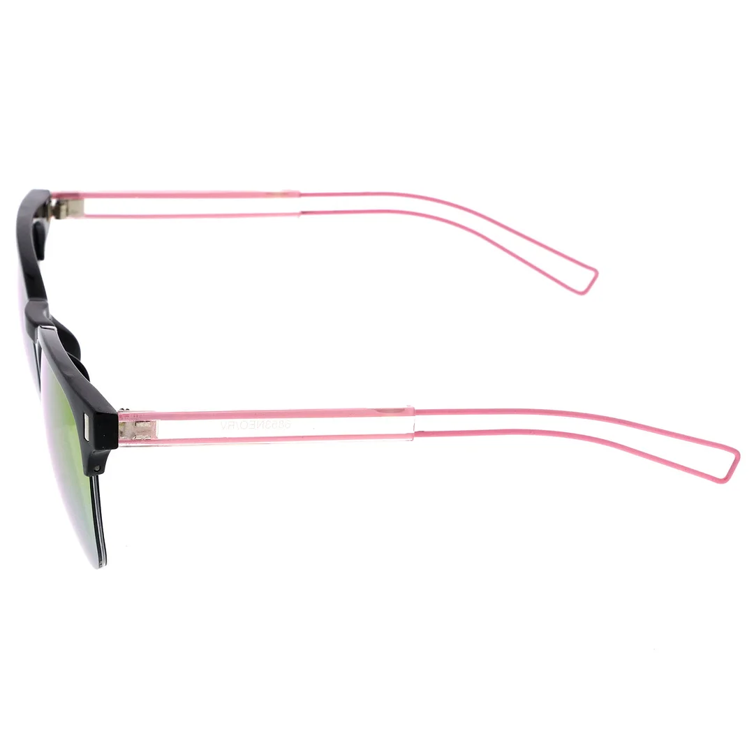 Semi Rimless Wire Hook Temples Square Colored Mirror Lens Horn Rimmed glasses 56mm