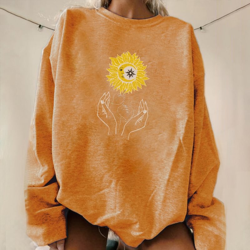   Holding Flowers Print Women's Pullover Sweatshirt - Neojana