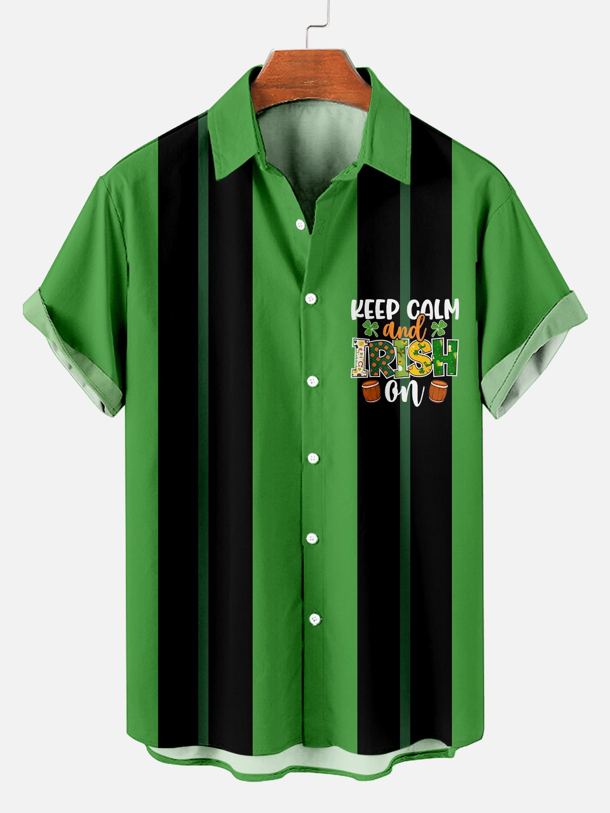 Men's St. Patrick's Day Graphic Short Sleeve Bowling Shirt ​ PLUSCLOTHESMAN