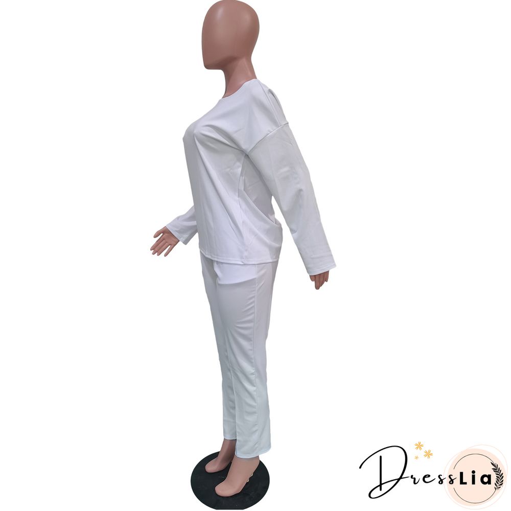 Long Sleeves T shirt Sportswear Two Piece Pants Set