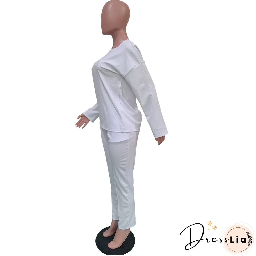 Long Sleeves T shirt Sportswear Two Piece Pants Set