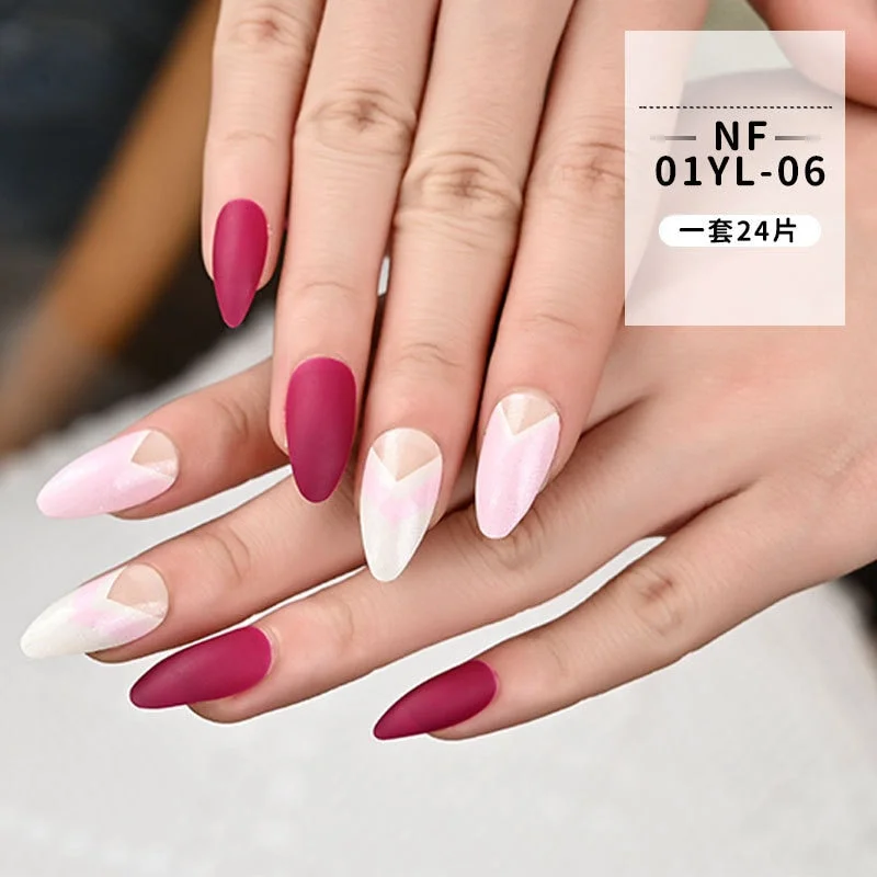 Fashion 24pc/set French Styel Press On False Nail Tips 10 Sizes Fake Nails Full Cover Nail Tips With Nail Adhesive Tab Sticker-Nail Inspo