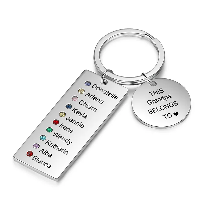 Personalized Birthstone Keychain Engrave 10 Names Family Keychain