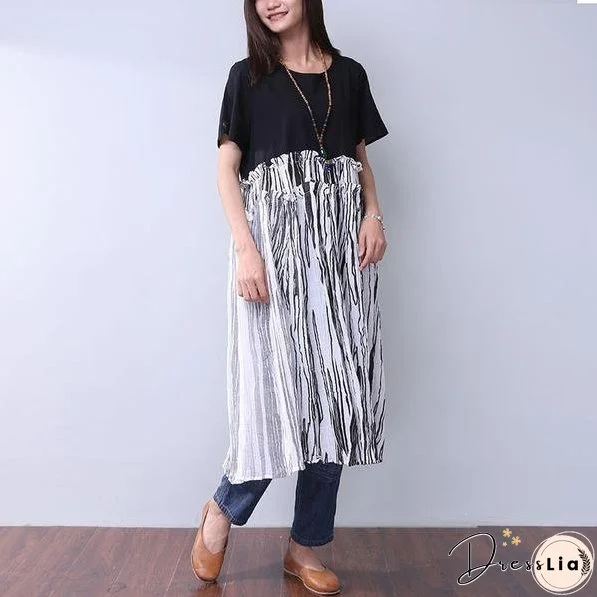 Summer Printing Women Folded Splicing White Dress