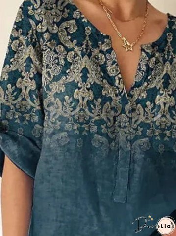 Floral Printed Casual Long Sleeve Tunic Top