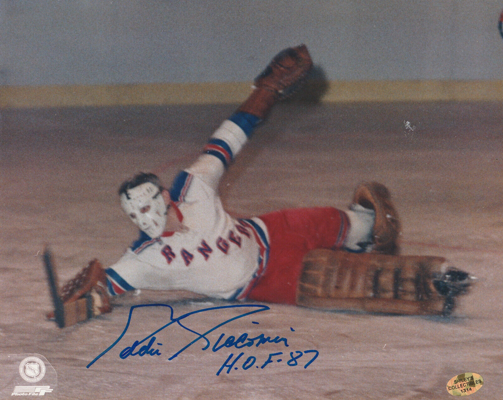 VINTAGE EDDIE GIACOMIN SIGNED NEW YORK NY RANGERS GOALIE 8x10 Photo Poster painting #1 HHOF