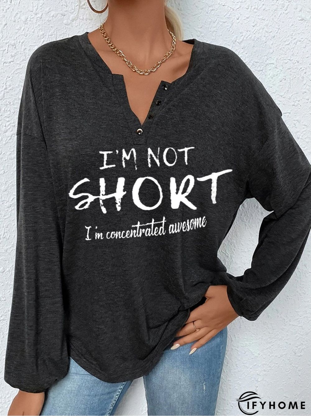 Loose V Neck Buckle Casual T-Shirt | IFYHOME