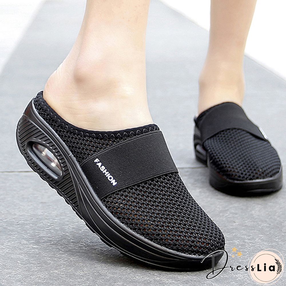 Women Mesh Lightweight Shoes Woman Slippers Wedge Shoes Female Air Cushion Sandals Thick Bottem Casual Sneakers Plus Size 43