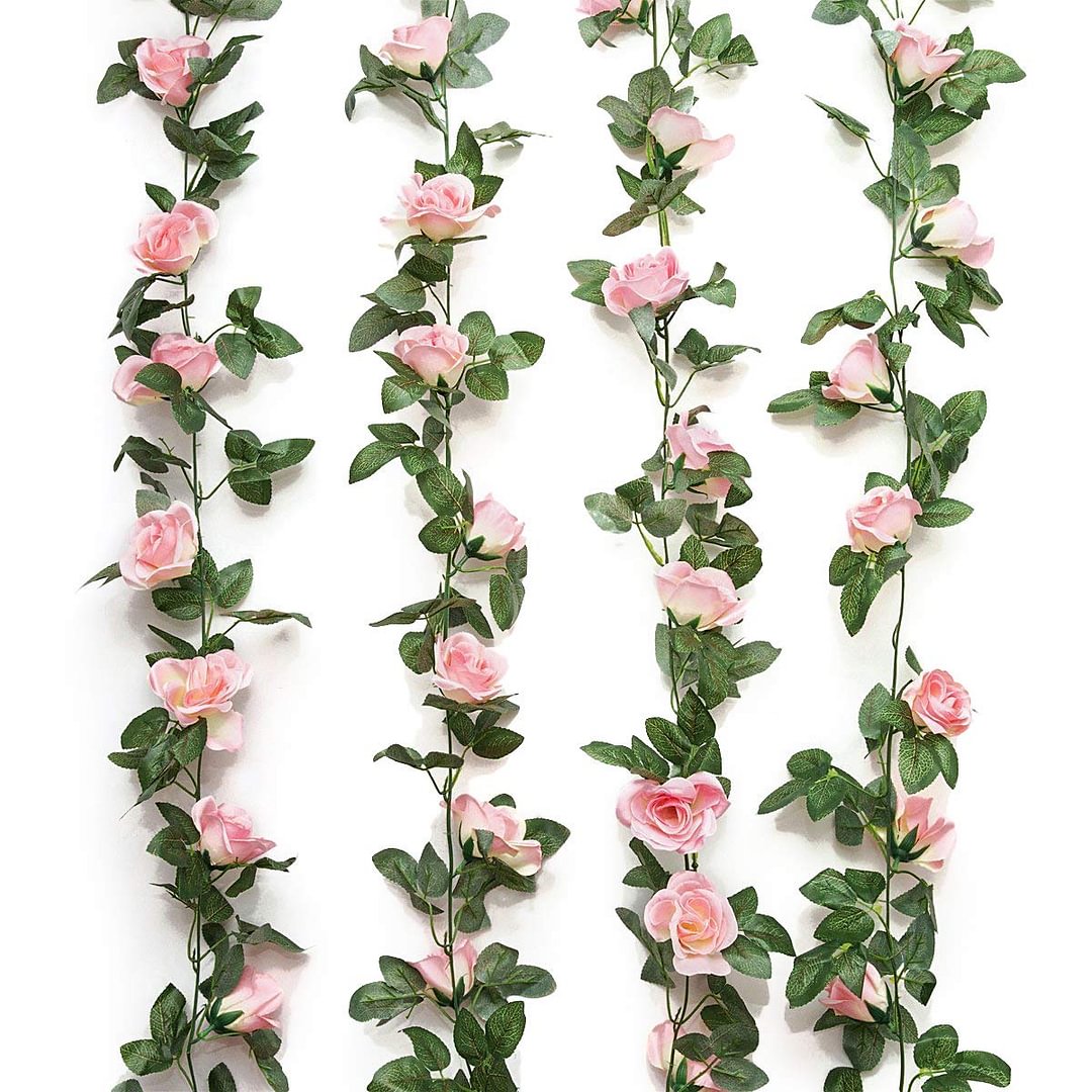 2PCS(16FT) Fake Rose Vine Garland Artificial Flowers plants for Hotel Wedding Home Party Garden Craft Art Decor Pink