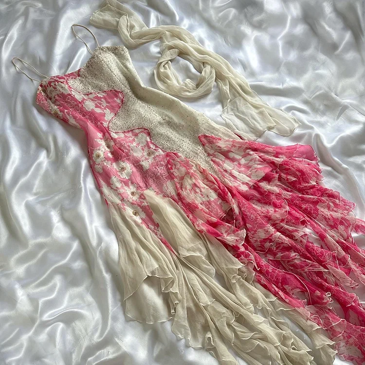 Women's White and Pink Dress
