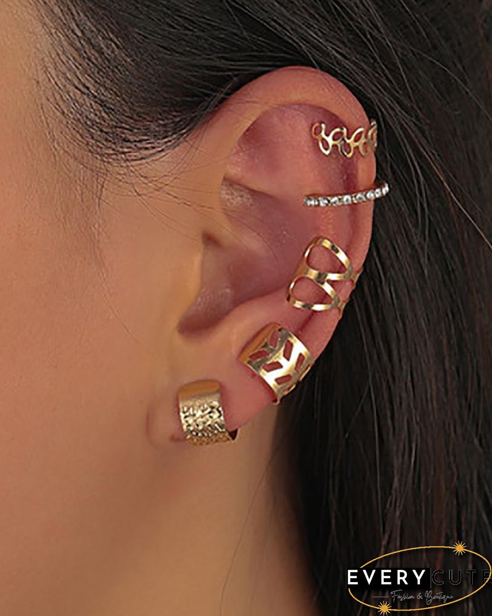 5PCS Studded Leaf Pattern Ear Cuff Set