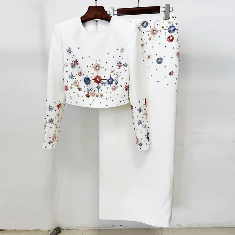 Nigikala Nigikala Star Fashion New Heavy Industry Diamond Nail Beads Short Top Dress Suit Two Sets
