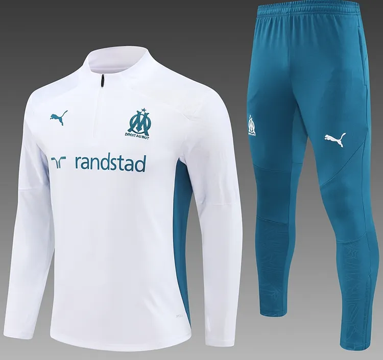 24-25 season children's version of the Marseille white long-sleeved half-zip training suit